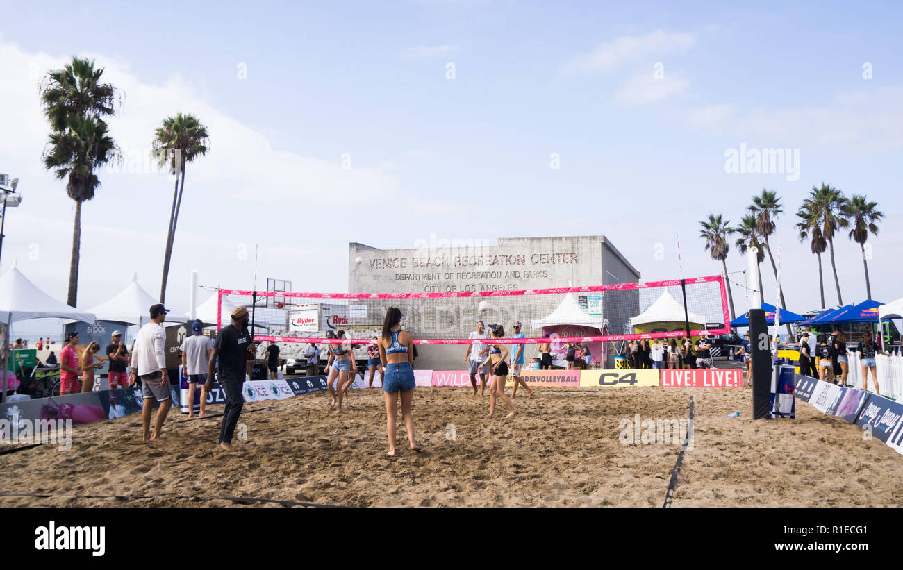 Beach Volleyball at Venice Beach, Los Angeles, California Stock Photo