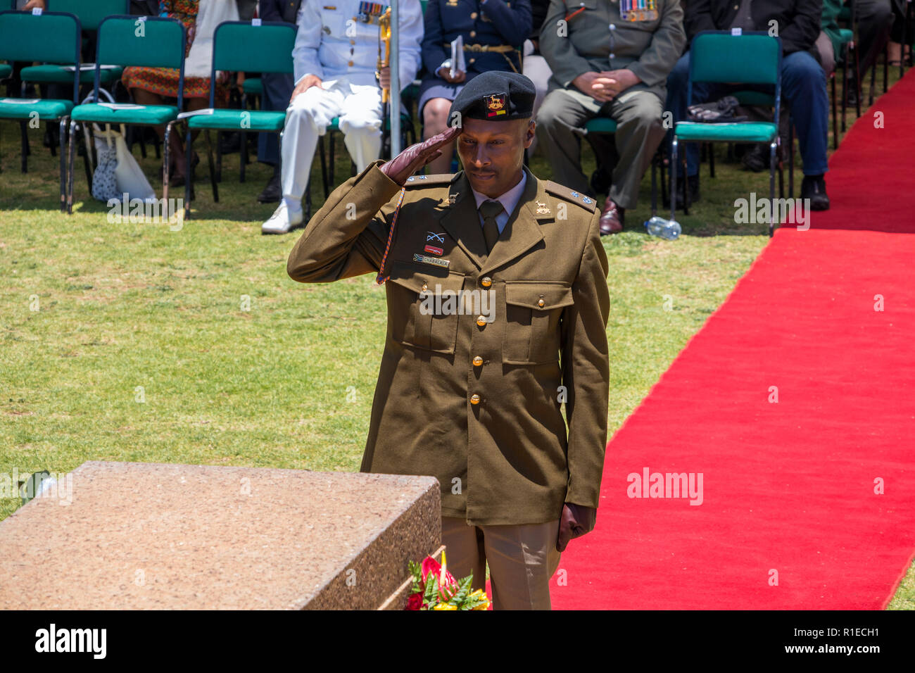 Armistice day 11 November 2018 wreath laying ceremony at the Union Buildings in Pretoria, South Africa. 100 years later we have not forgotten. Stock Photo