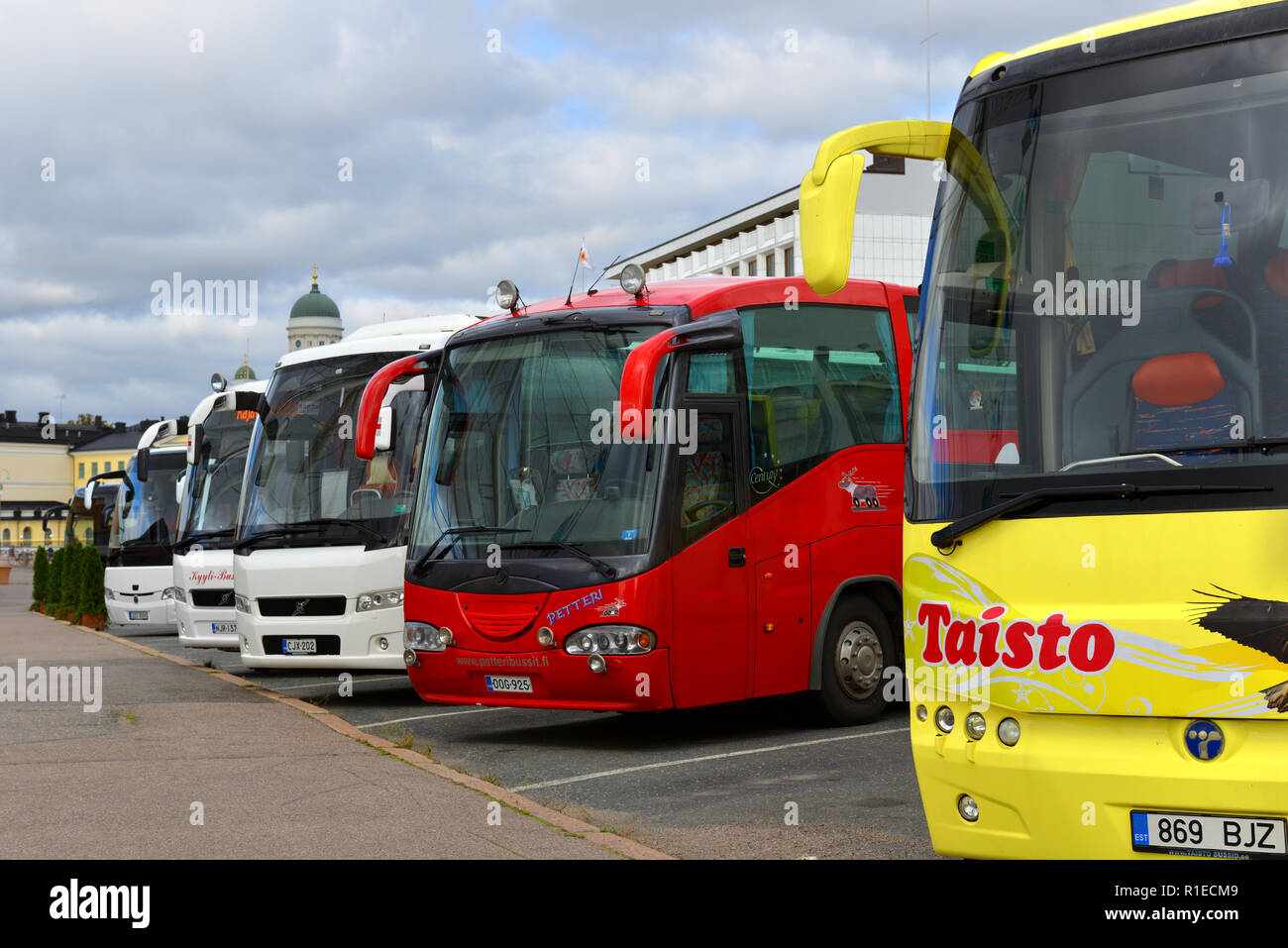 Large Tourist buses in South Harbour Stock Photo