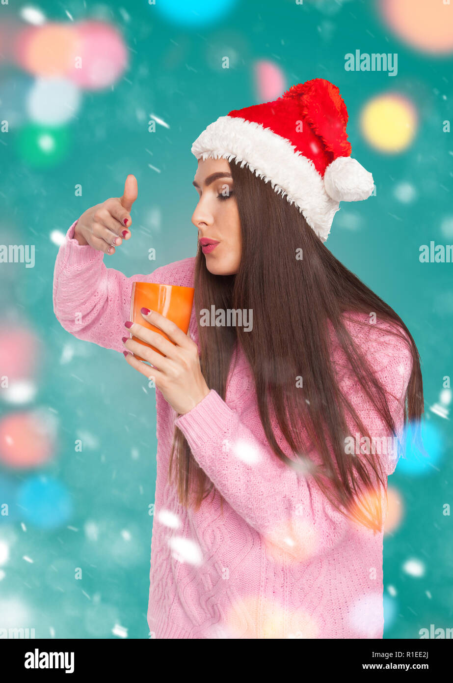 Pretty model with hot drink Stock Photo