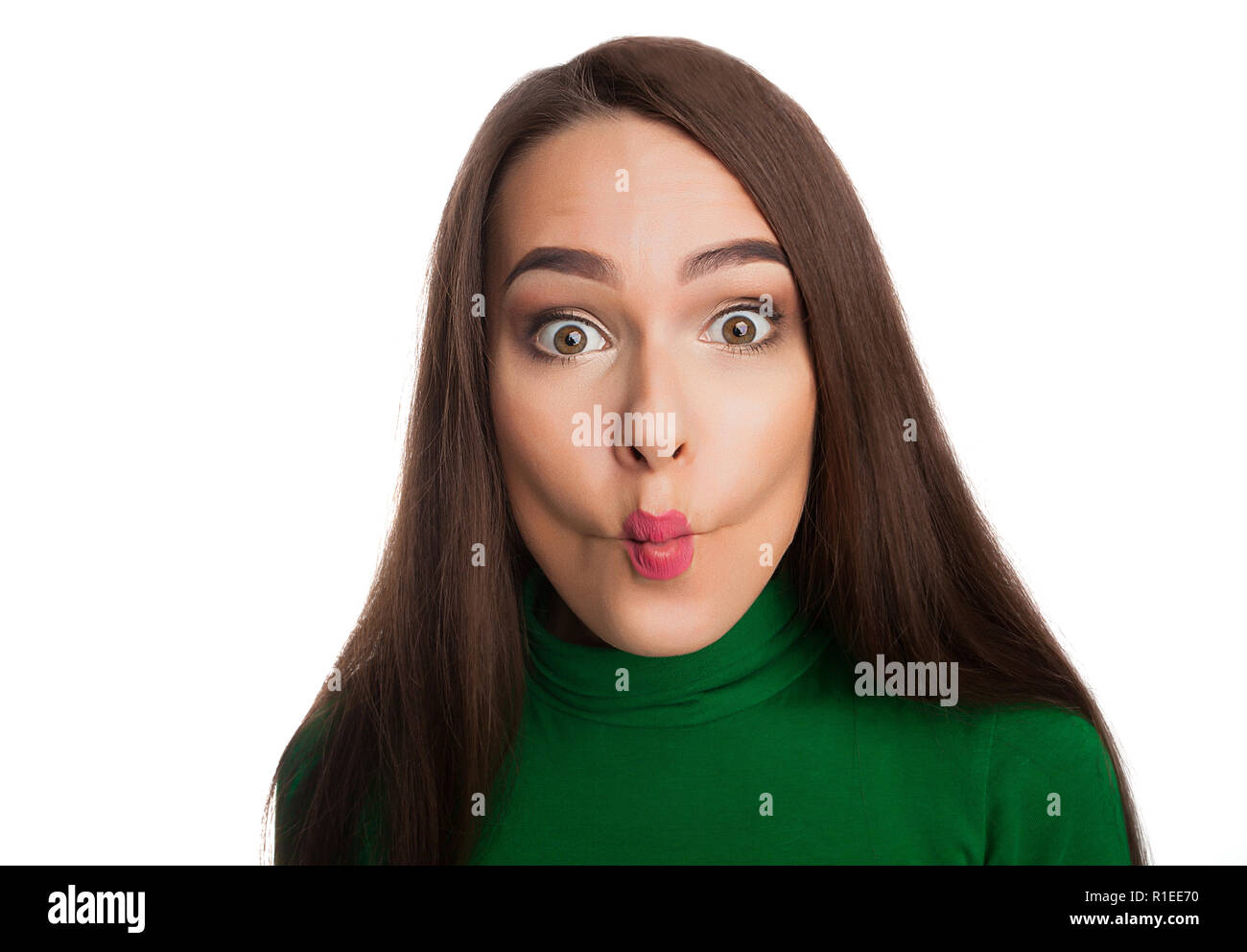 Woman in a green turtleneck Stock Photo