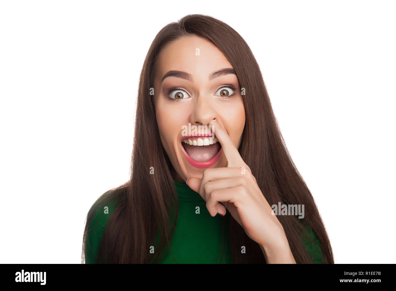 Woman in a green turtleneck Stock Photo