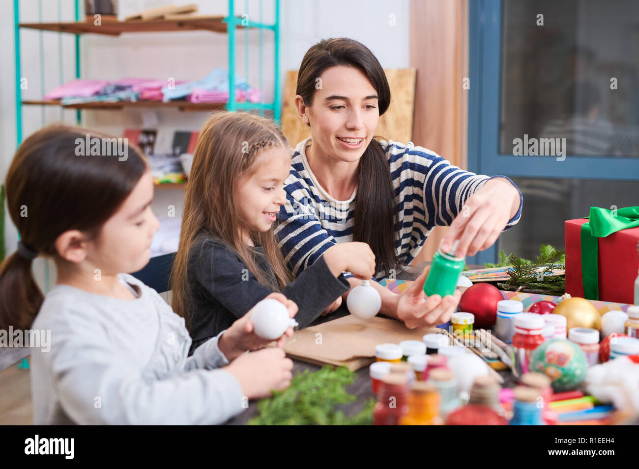 Art and Craft Class on Christmas Stock Photo - Alamy