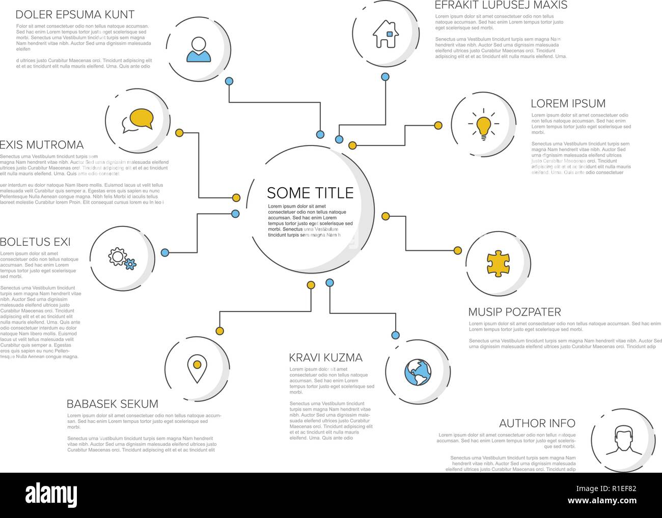Vector multipurpose Infographic template with eight elements and simple line icons Stock Vector