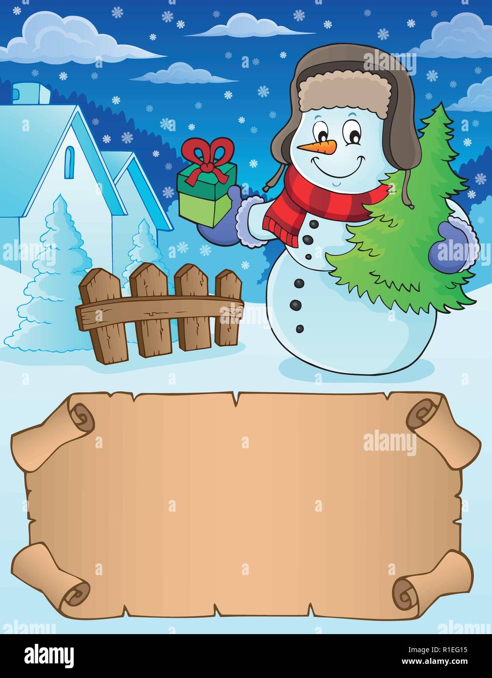 Small parchment and Christmas snowman 1 - eps10 vector illustration ...