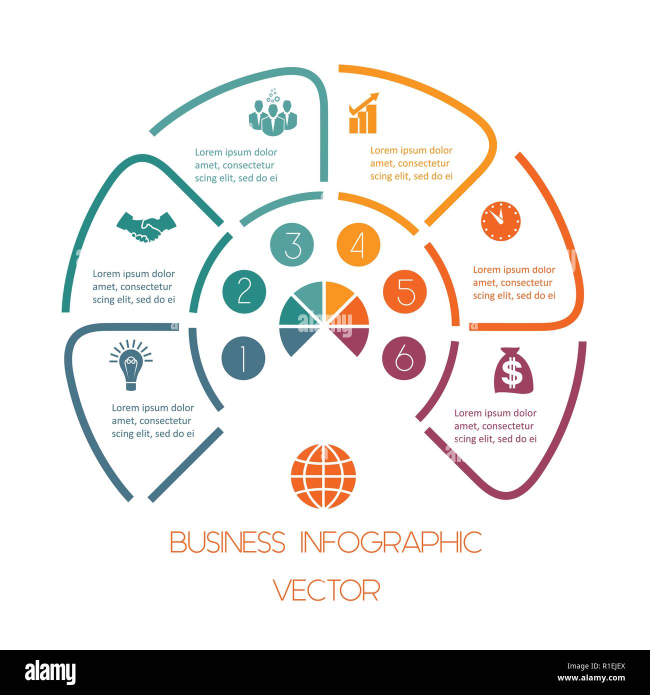 Infographic Semicircle template from colourful lines with text areas on ...