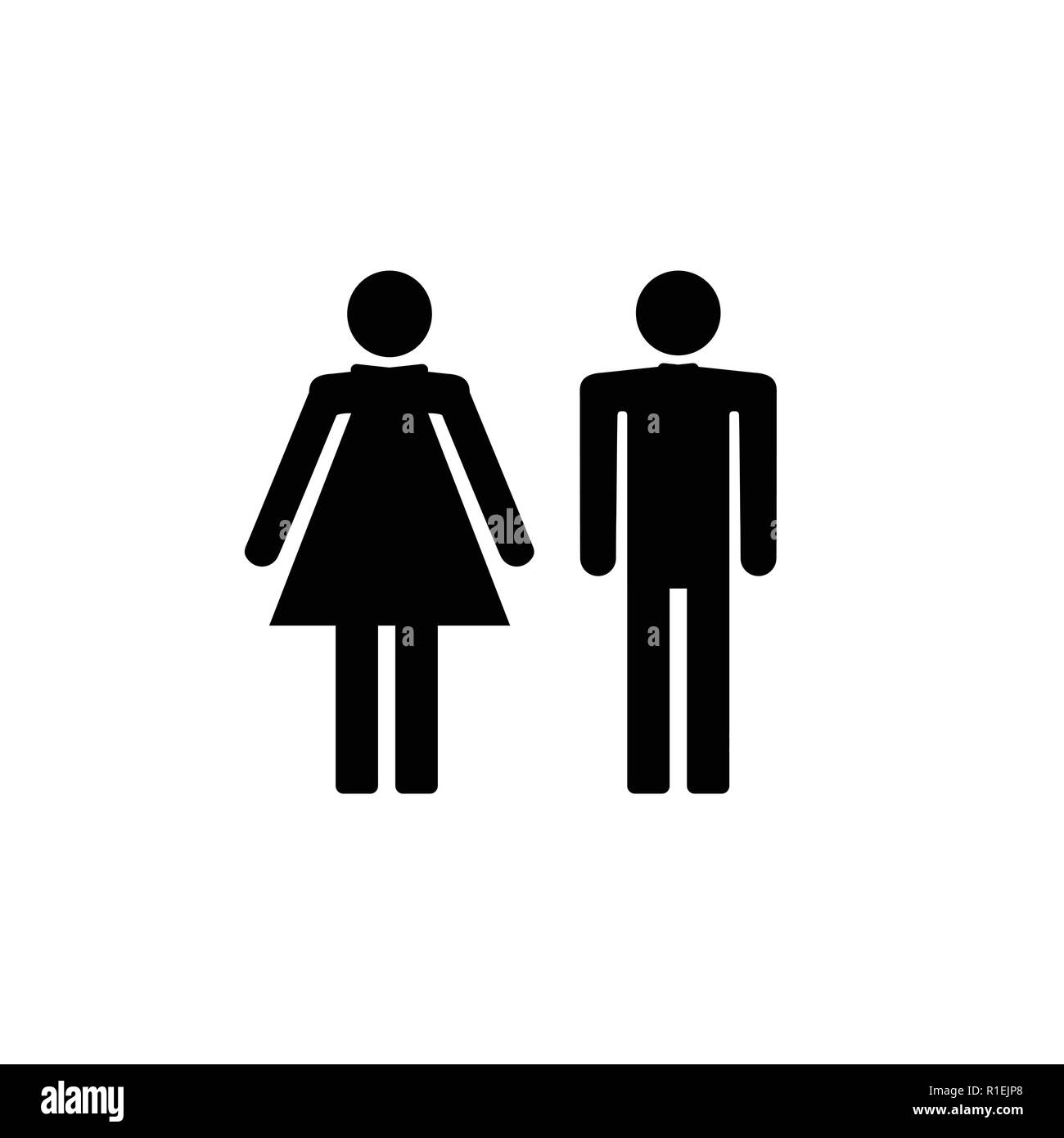 Man, Woman icon, toilet sign, restroom sign. Black on white background ...