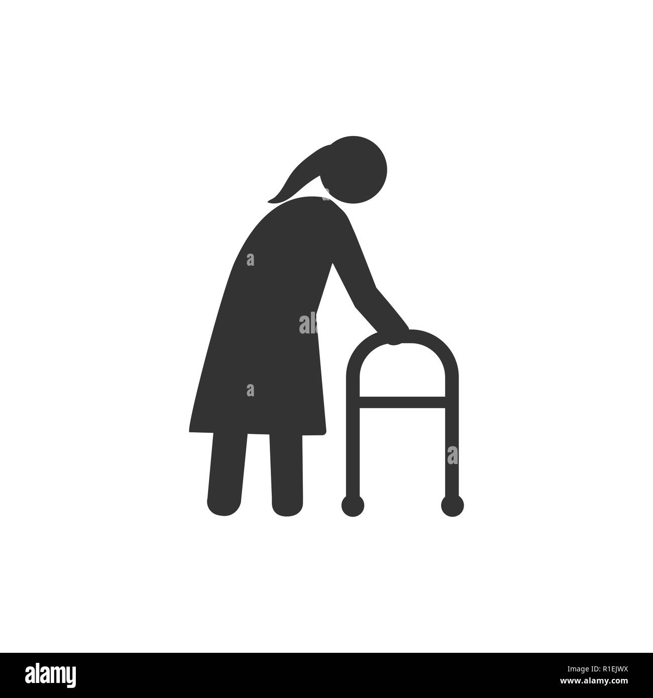 Old woman, walker icon. Vector illustration flat Stock Vector