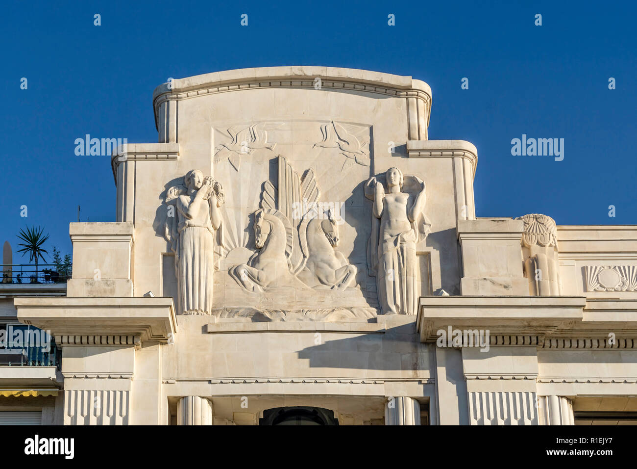 France, Nice, Promenade  des Anglais, Palais la Mediterranee, Hotel, Casino, Art Deco facade designed by Antoine Sartorio,  theatre Nice, Stock Photo
