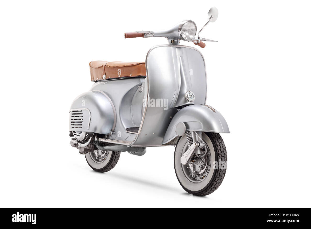 Vintage 1961 VBB 150 Vespa scooter isolated on white background Stock Photo