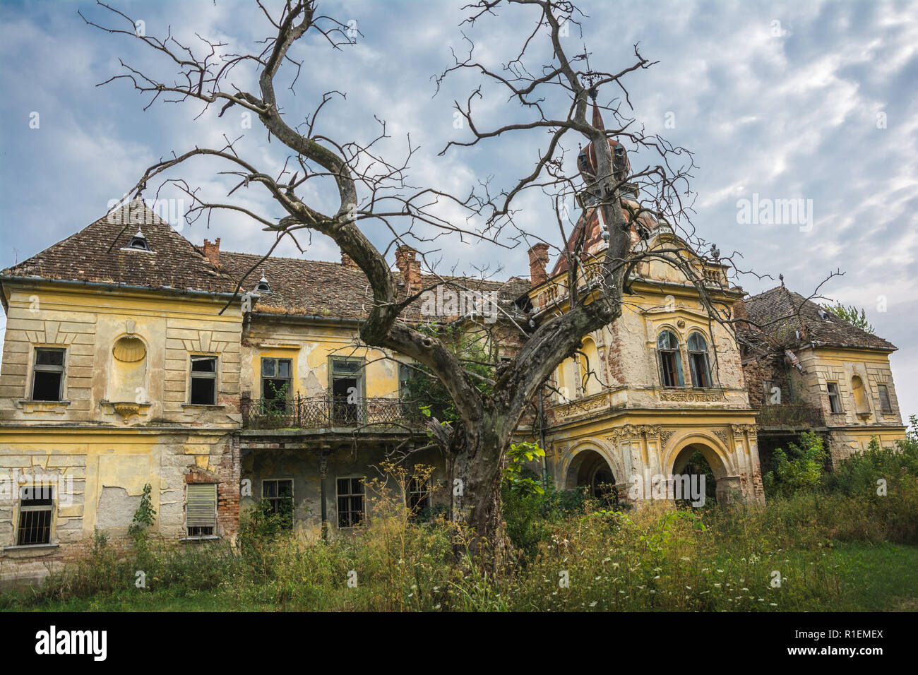 An abandoned ancient scary castle near city of Vrsac, Serbia Stock Photo