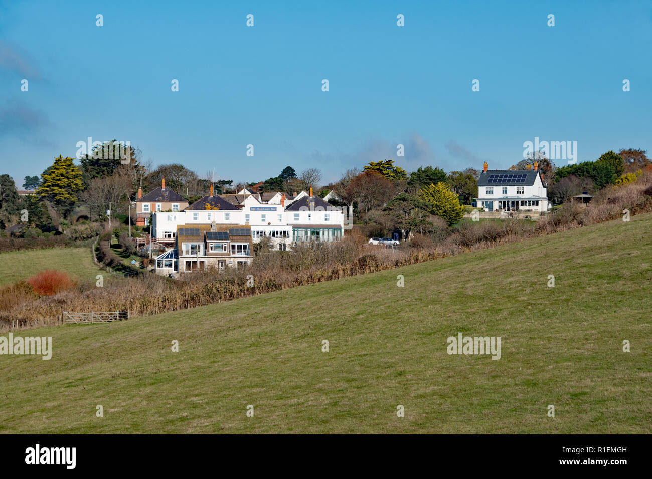 Southfacing properties at Eype, Bridport, Dorset Stock Photo Alamy
