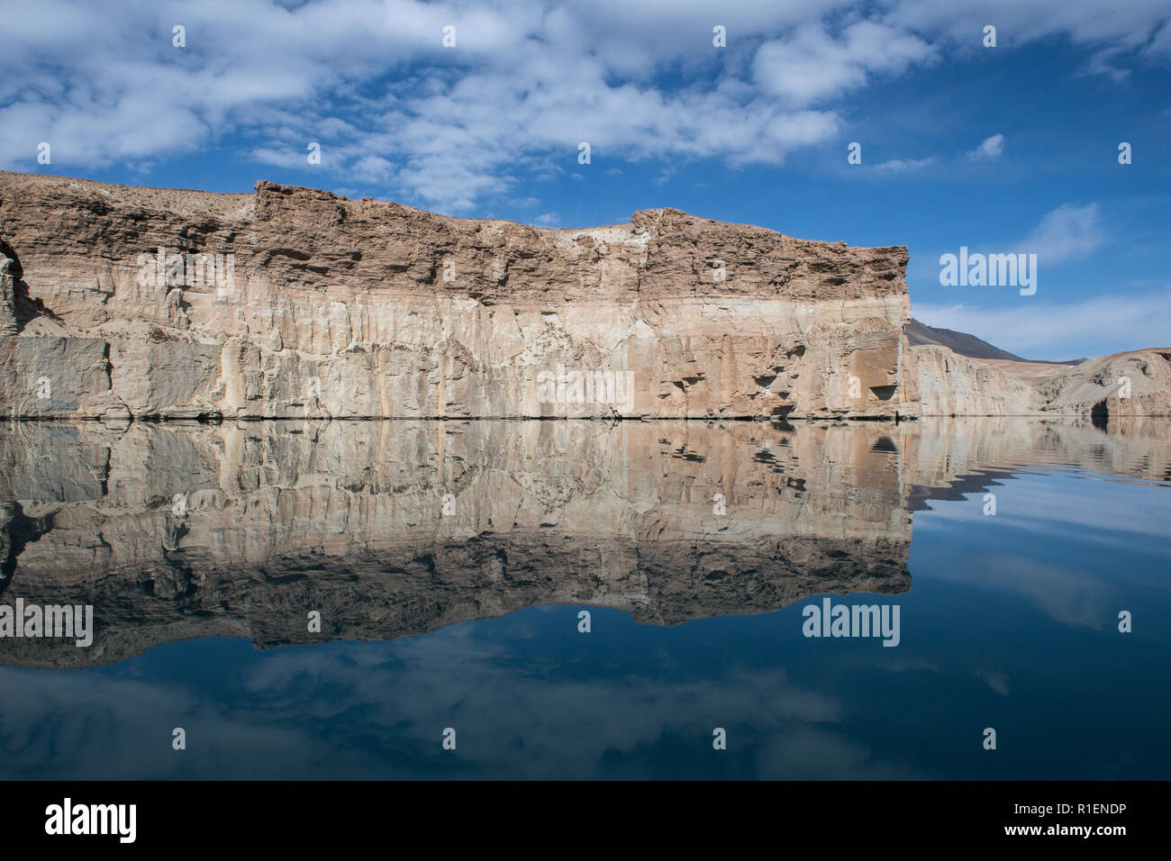 Mountains Reflecting On Band-e Amir Lake, Band-e Amir National Park, Bamyan Province, Afghanistan Stock Photo