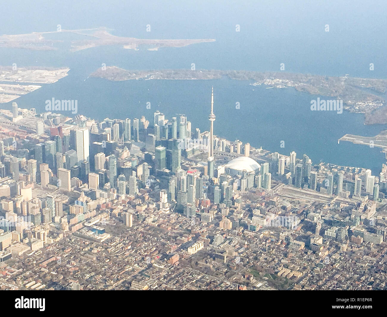 APRIL 26, 2018 - TORONTO, ONTARIO, CANADA: AERIAL VIEW OF CITY OF TORONTO. Stock Photo