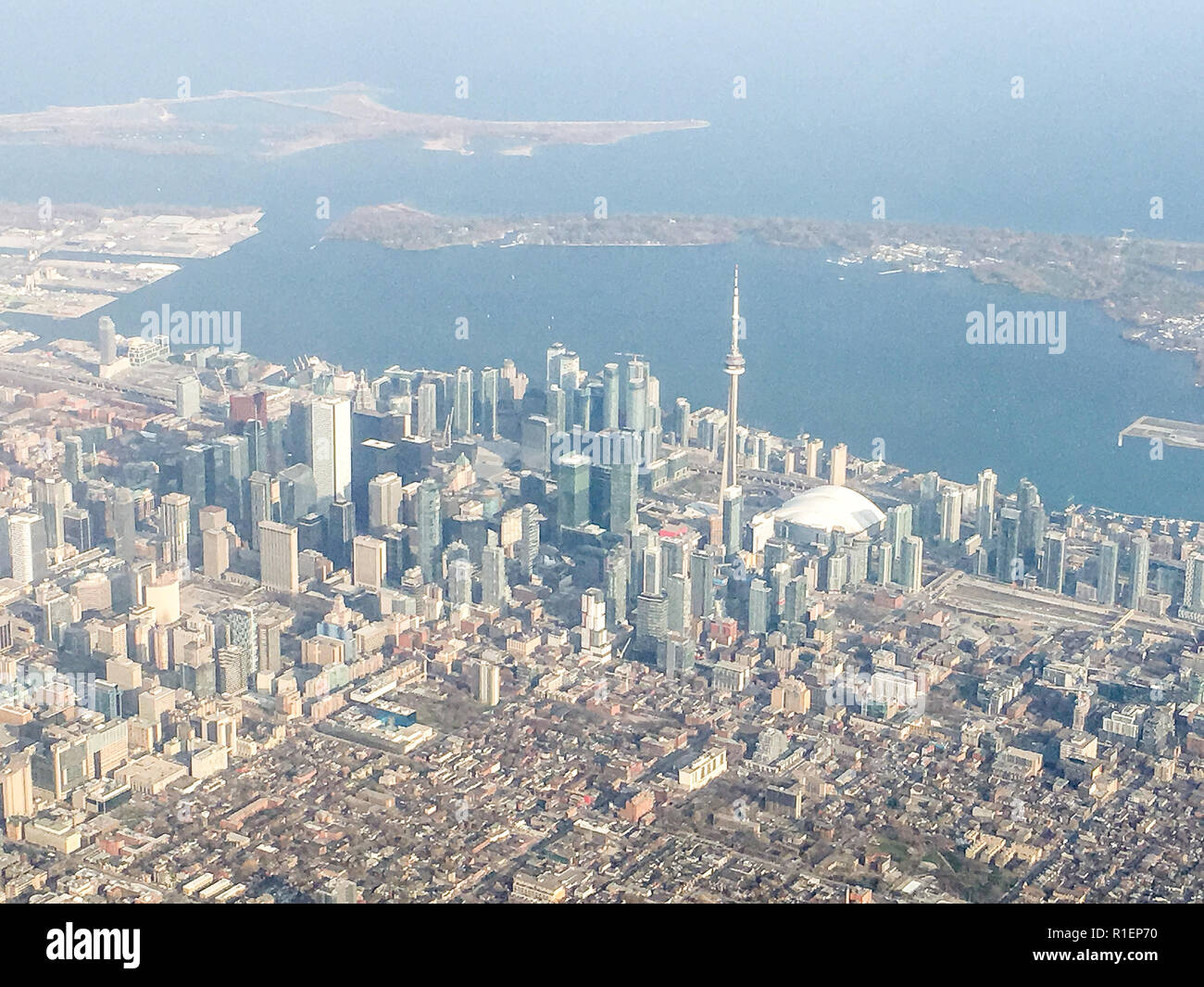 APRIL 26, 2018 - TORONTO, ONTARIO, CANADA: AERIAL VIEW OF CITY OF