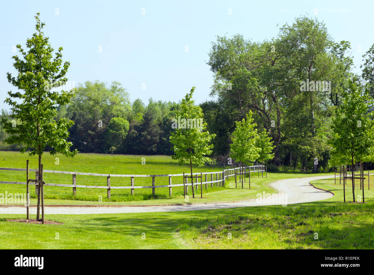 Curvy stone path in an English rural countryside on a sunny summer day. Stock Photo