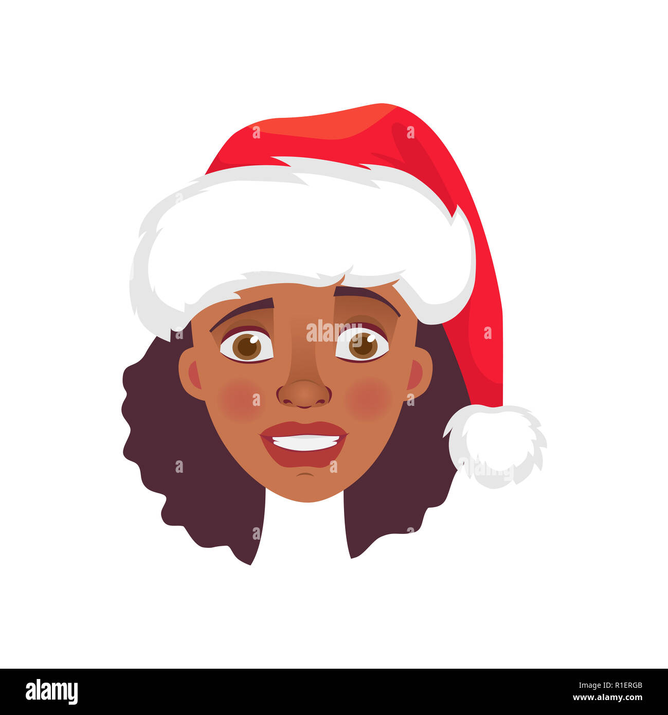 Face Of African Woman In Christmas Hat. Emotions Of African American 