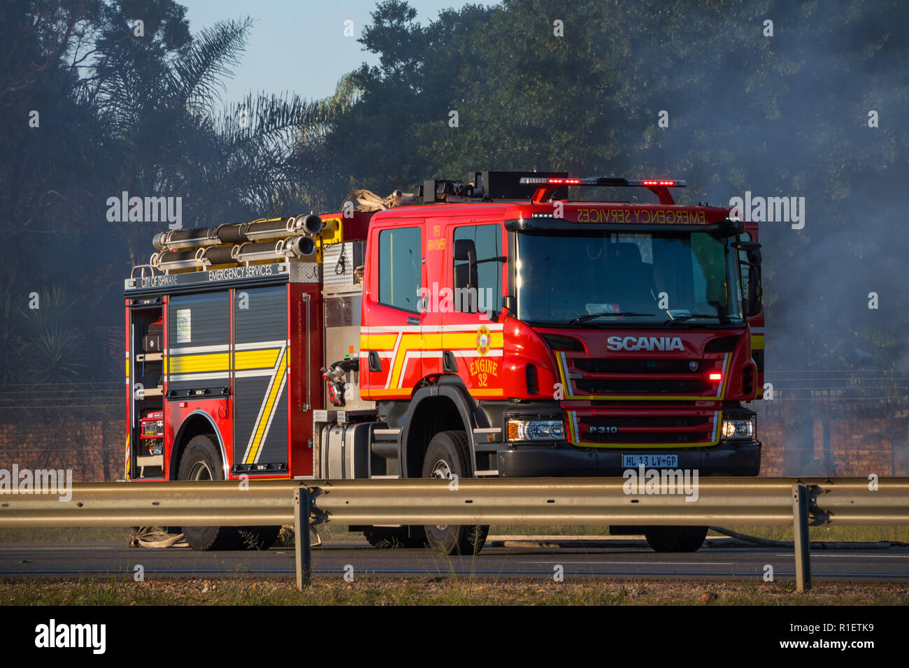 Truck that caught fire and exploded on the R21 outside Pretoria, South