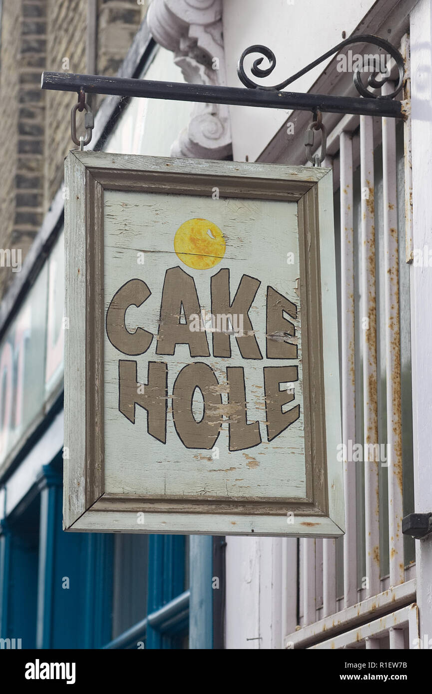 Cake hole cafe sign Stock Photo Alamy