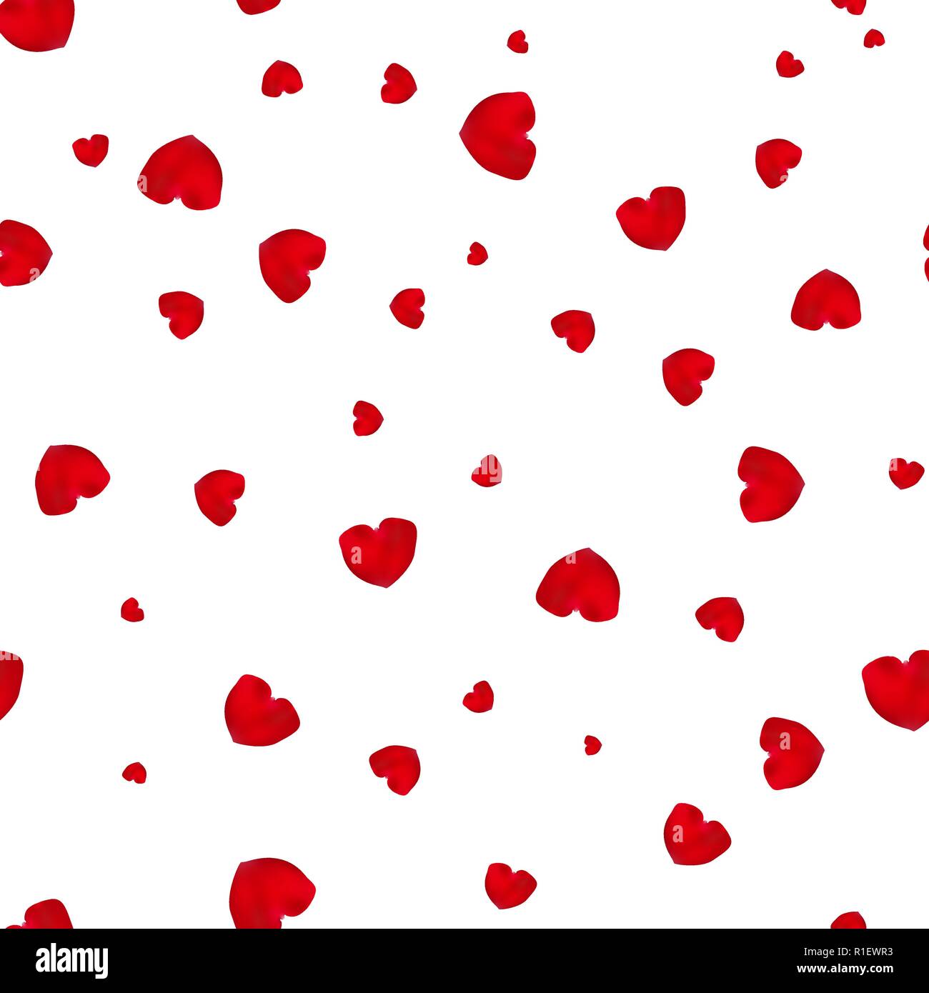 Red rose petals. Seamless pattern background. The shape of a heart ...