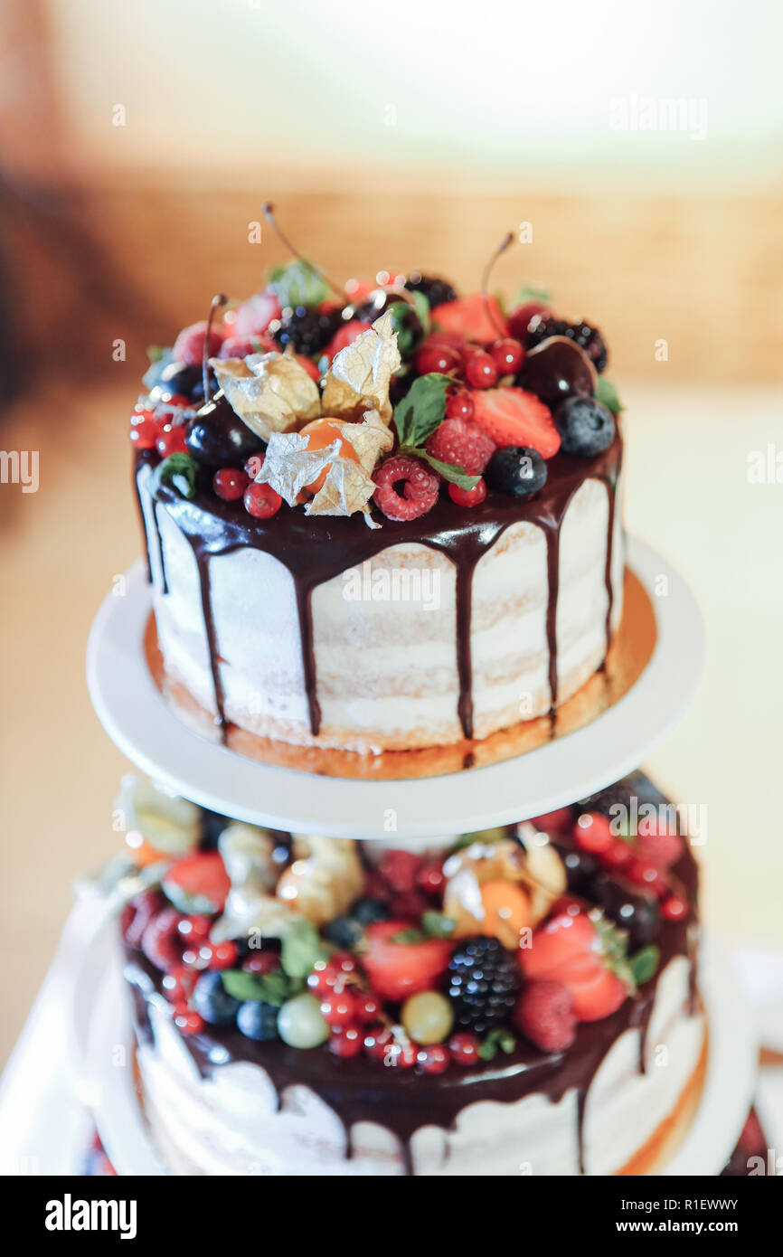 Wedding Cake With Strawberries Blackberries Blueberries Cherries