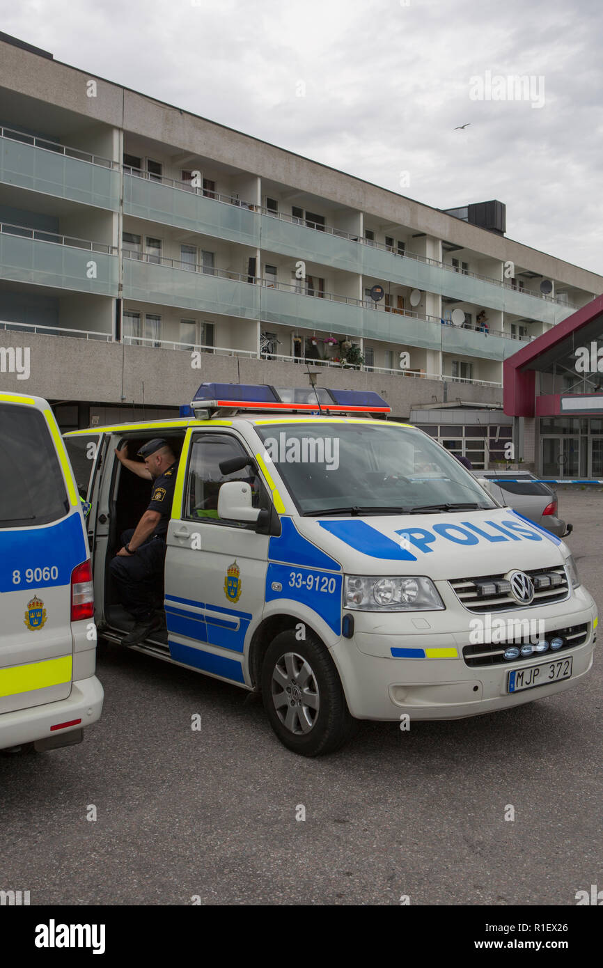 Police in a crime scene, Sollentuna, Sweden. Stock Photo
