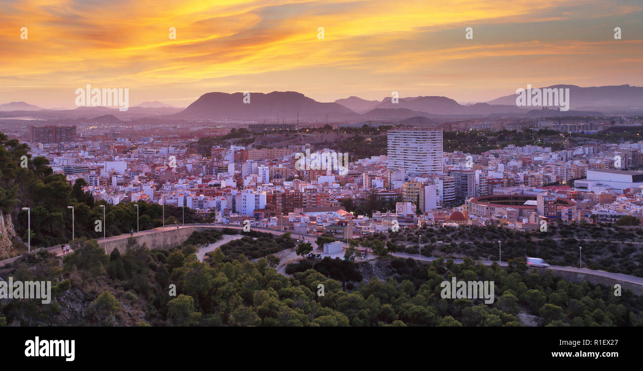 Alicante skyline at night, Spain city Stock Photo