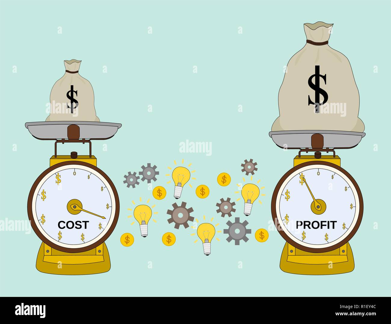 Business scale success profit money with cost and idea , target concept Stock Vector