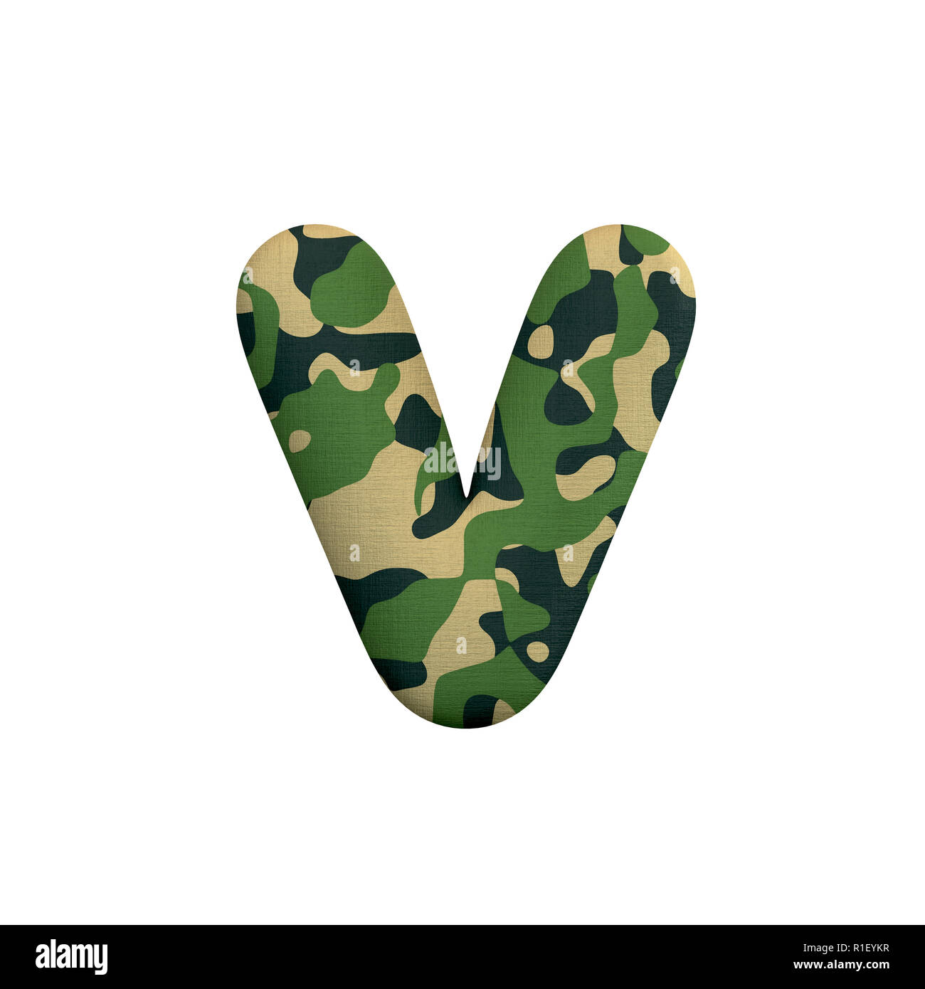 Army letter V - Small 3d Camo font isolated on white background. This ...