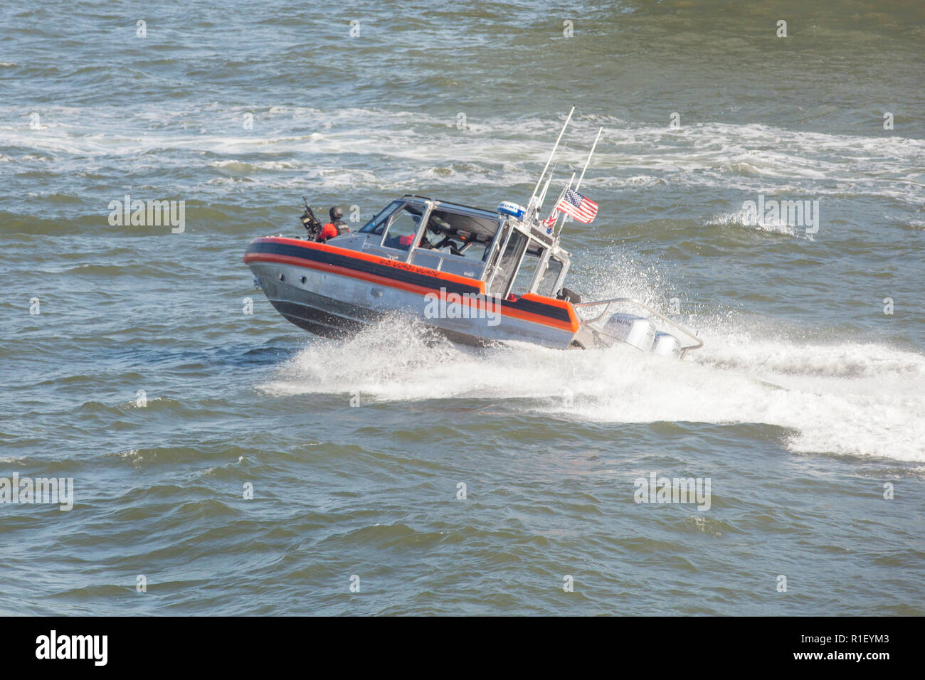US Coastguards armed speedboat, New York city, United States of America. Stock Photo