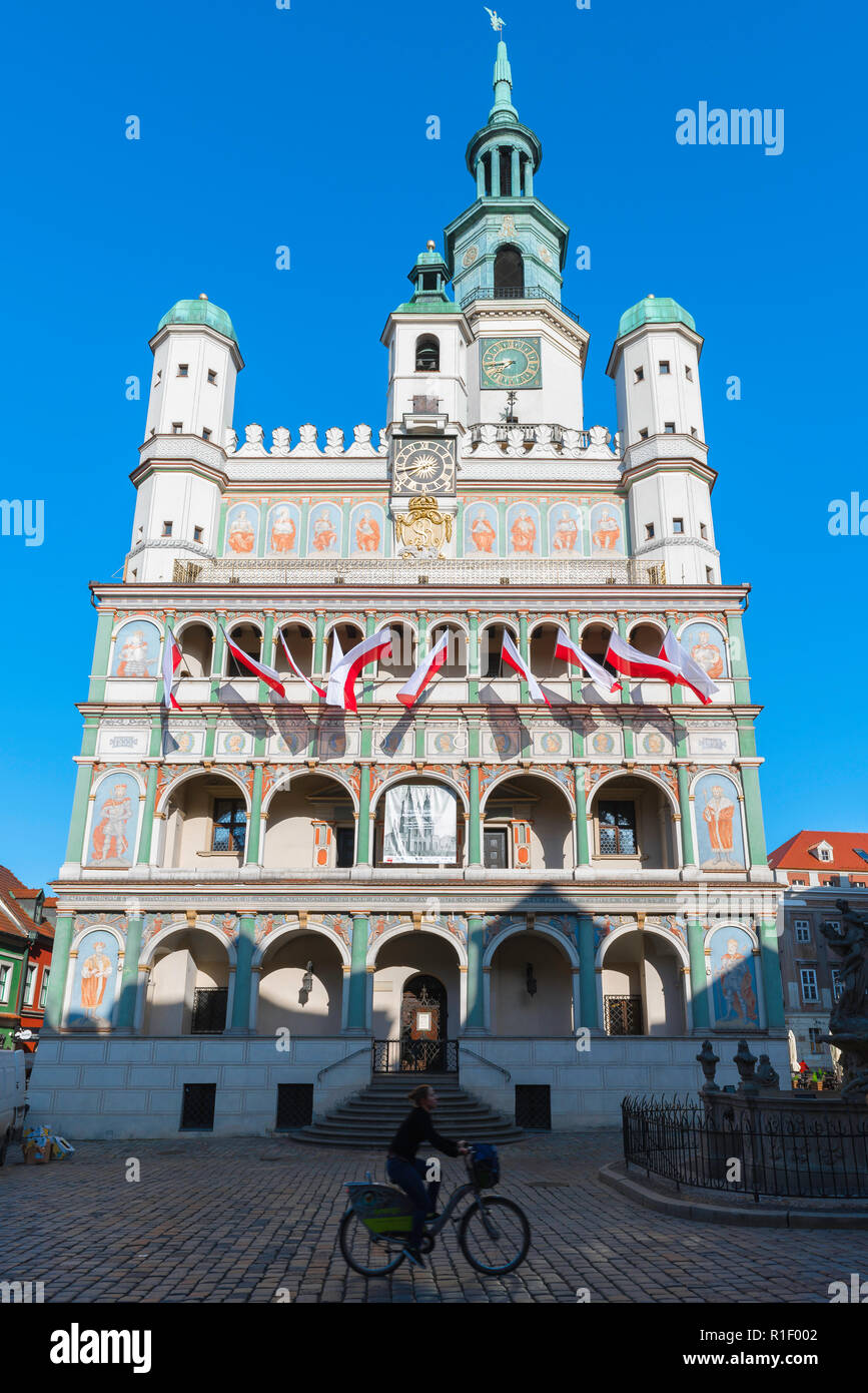 Poznan Town Hall, view of the Renaissance Town Hall building (Ratusz) in Market Square in the Old Town area of Poznan, Poland. Stock Photo