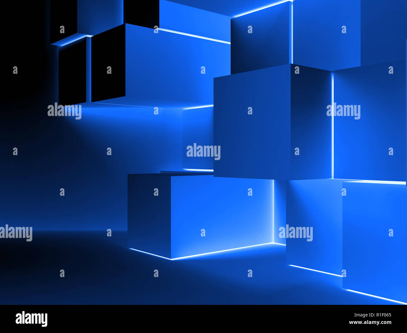 Abstract digital graphic background with blue glowing cubes ...