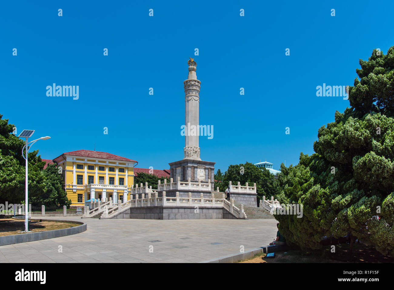 LUSHUN, LIAONING, CHINA - 22JUL2018: The Sino-Soviet Friendship Monument is located outside the Museum in Lushun. Stock Photo