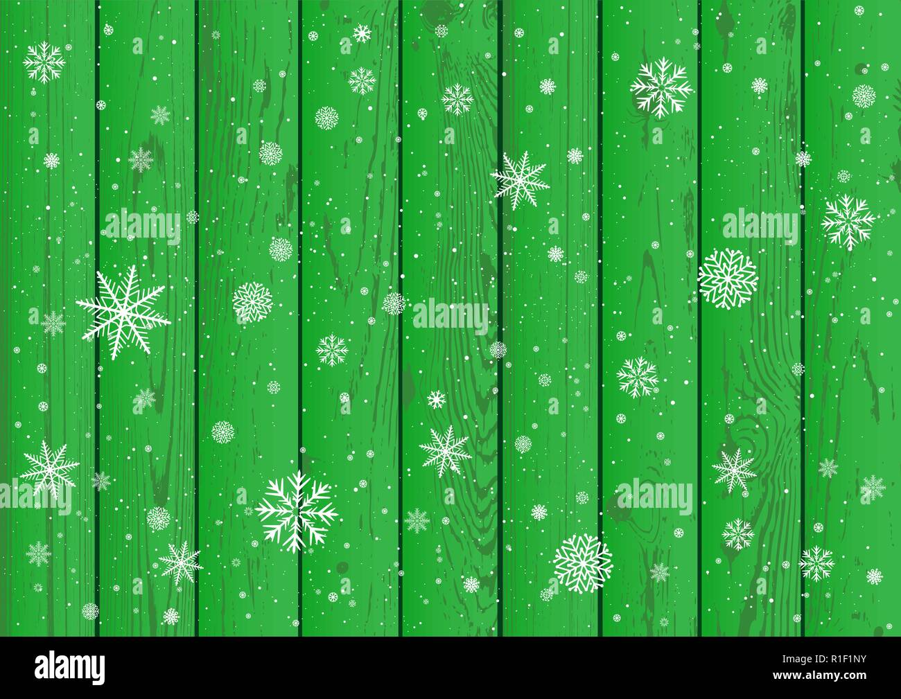 snowfall and green wood background Stock Vector