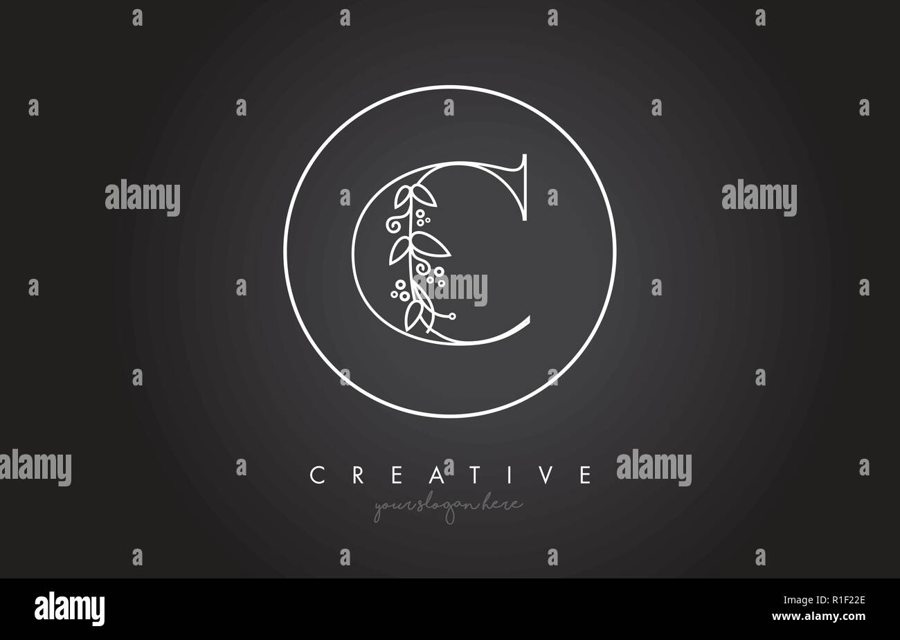 C Letter Logo With Organic Monogram Plant Leafs Detail and Circle ...