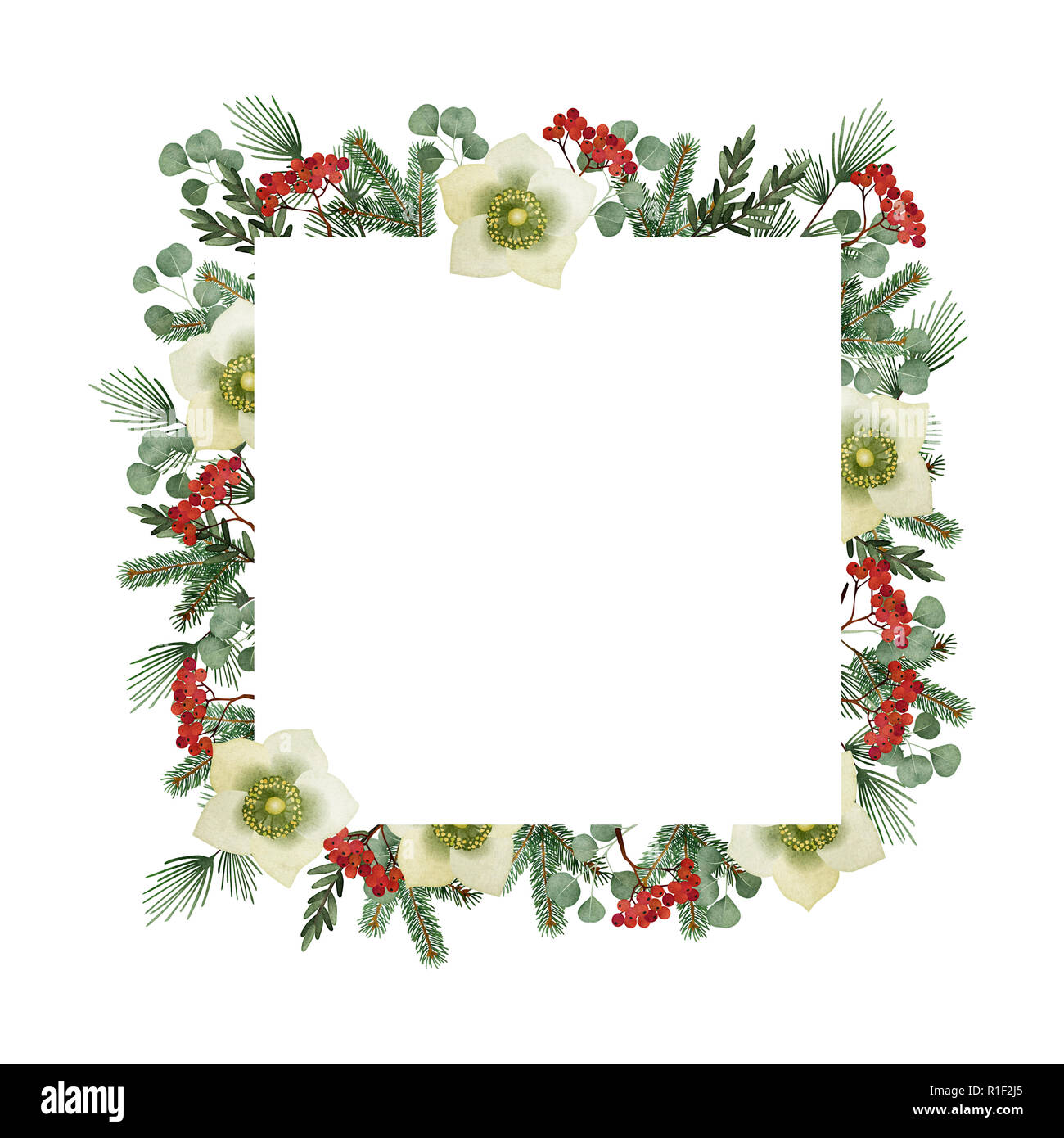 christmas greeting card invitation watercolor square frame border christmas invite border