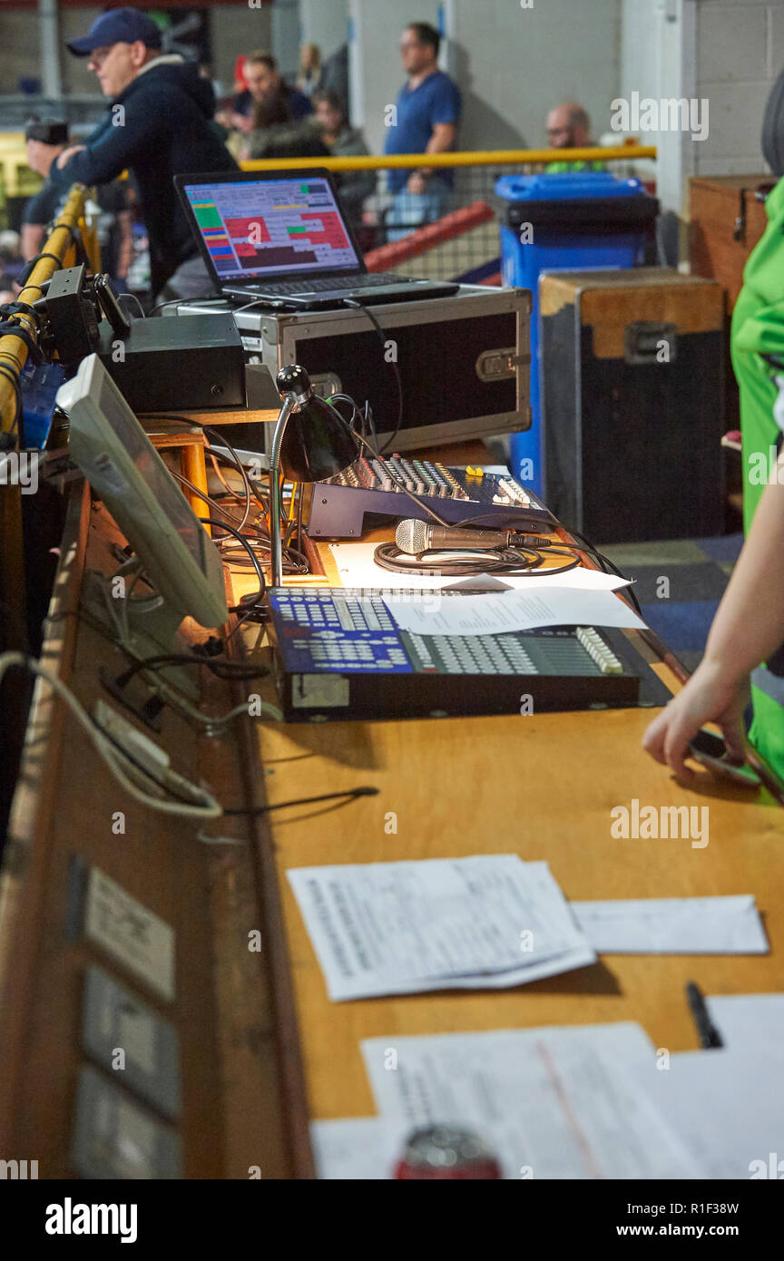 Commentators desk at Hull Ice Arena, Hull East Riding of Yorkshire