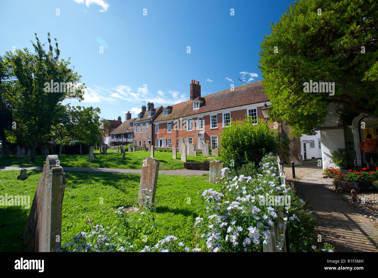 Church Square in Rye East Sussex with churchyard of St Mary's church in the foreground Stock Photo