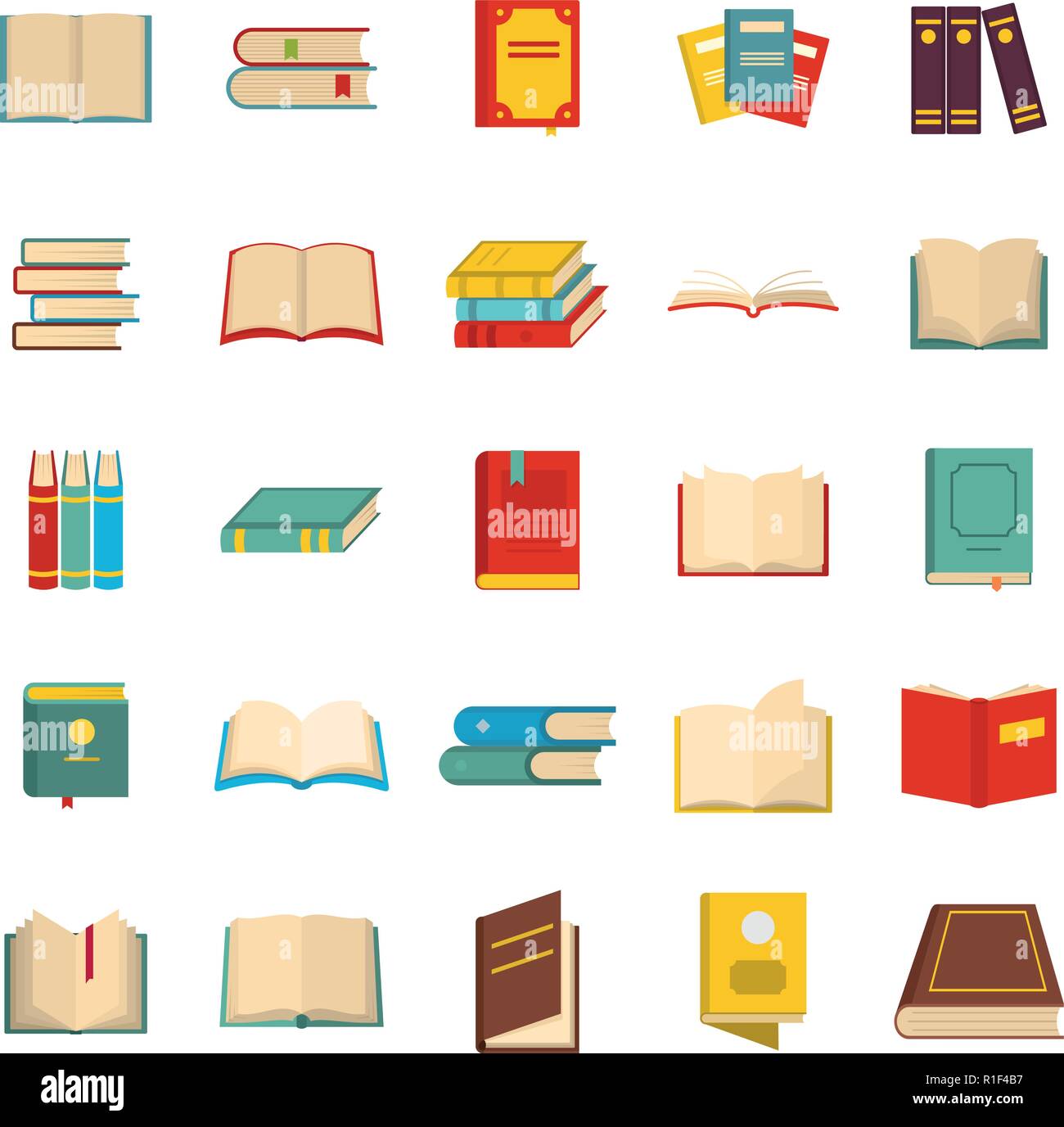 Book icons set. Flat illustration of 25 book vector icons isolated on ...