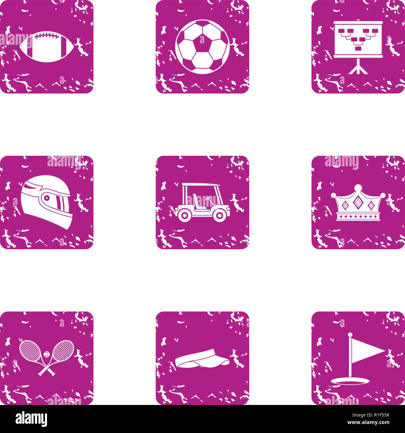 Marathon icons set, grunge style Stock Vector