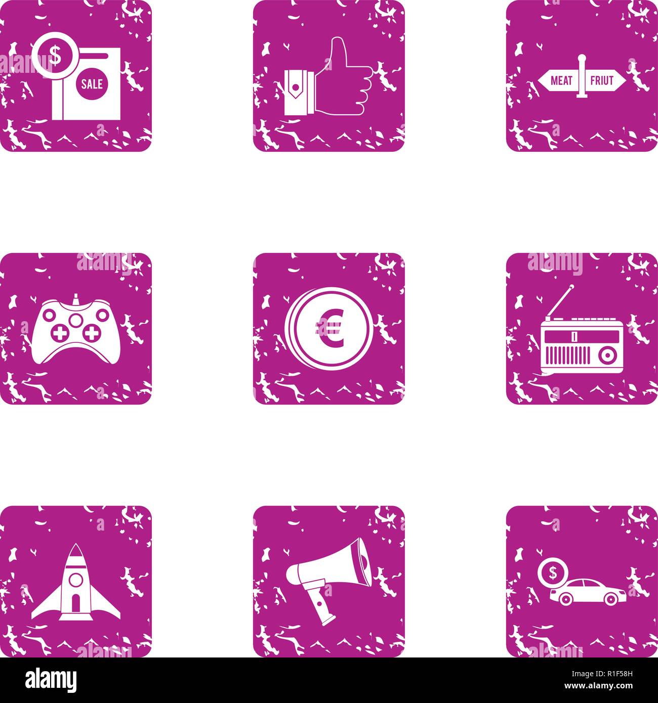 Purchase icons set, grunge style Stock Vector