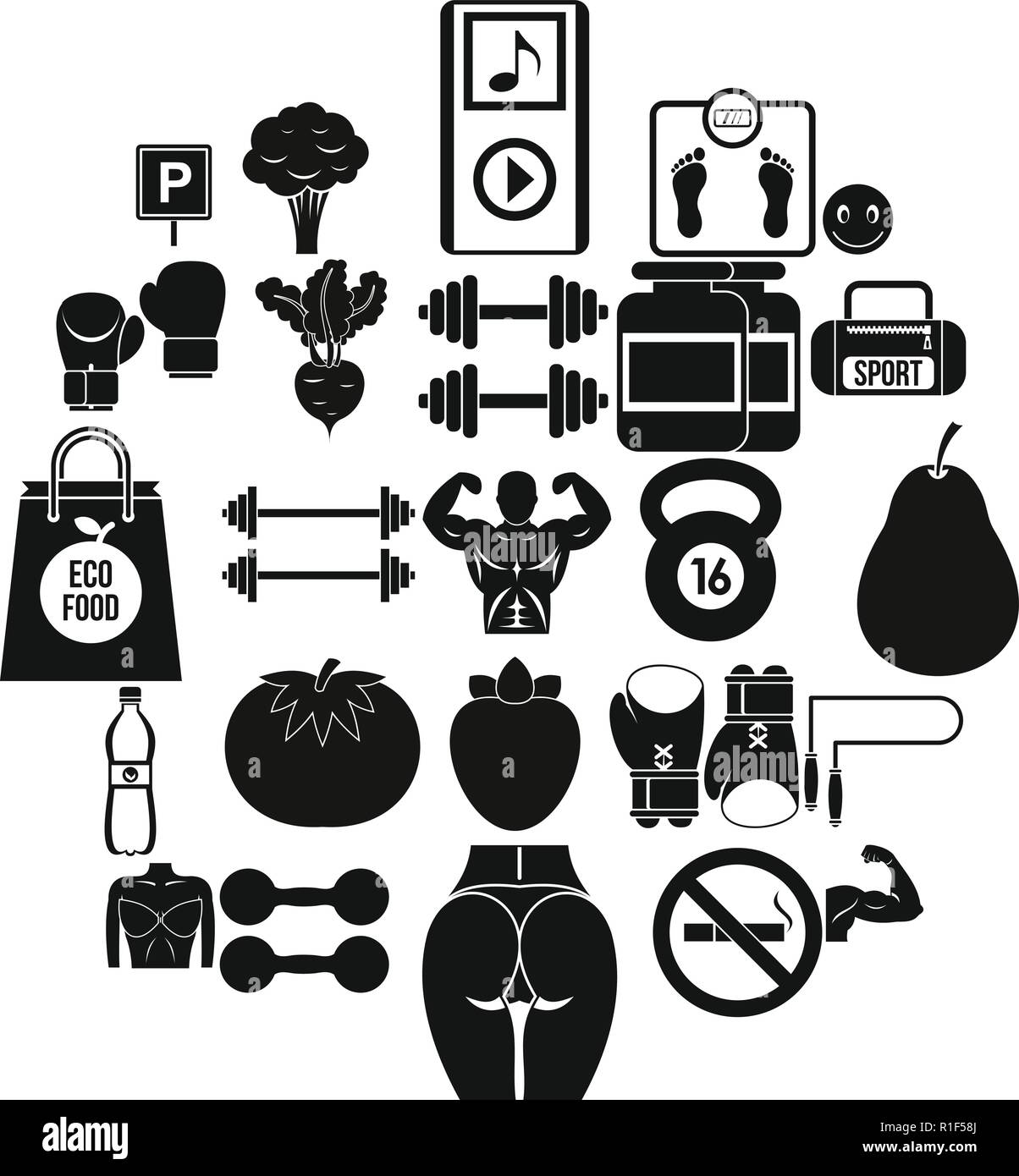 Toned body icons set, simple style Stock Vector