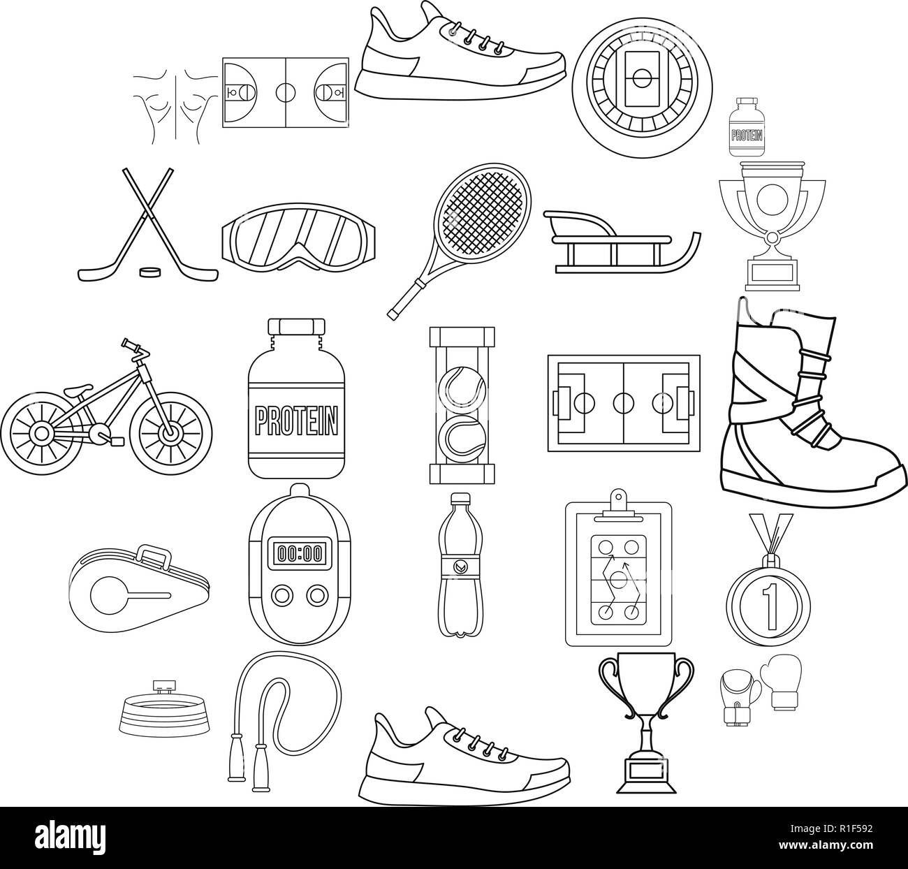 Hockey hall icons set, outline style Stock Vector
