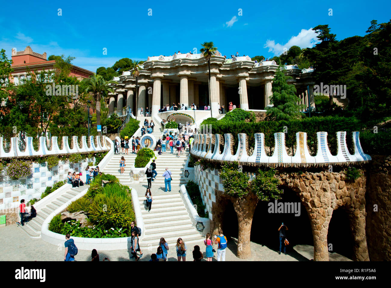 BARCELONA, SPAIN - May 24, 2016: Park Guell designed by Catalan architect Antoni Gaudi Stock Photo