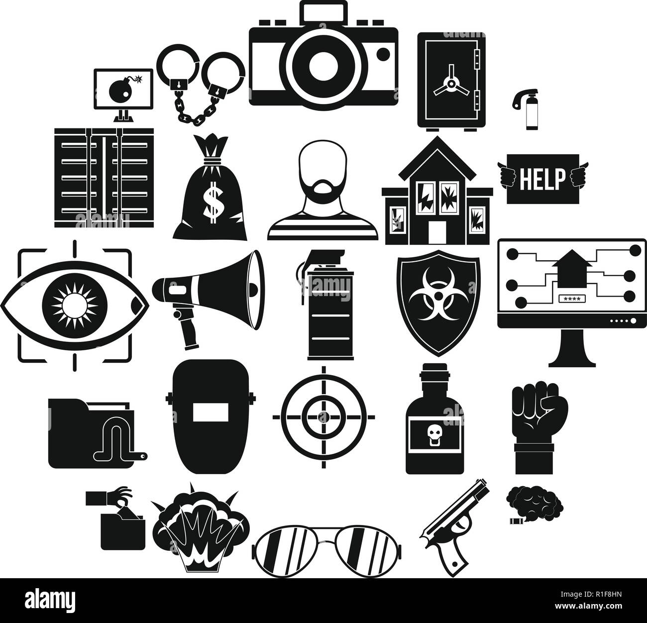Hacking icons set, simple style Stock Vector