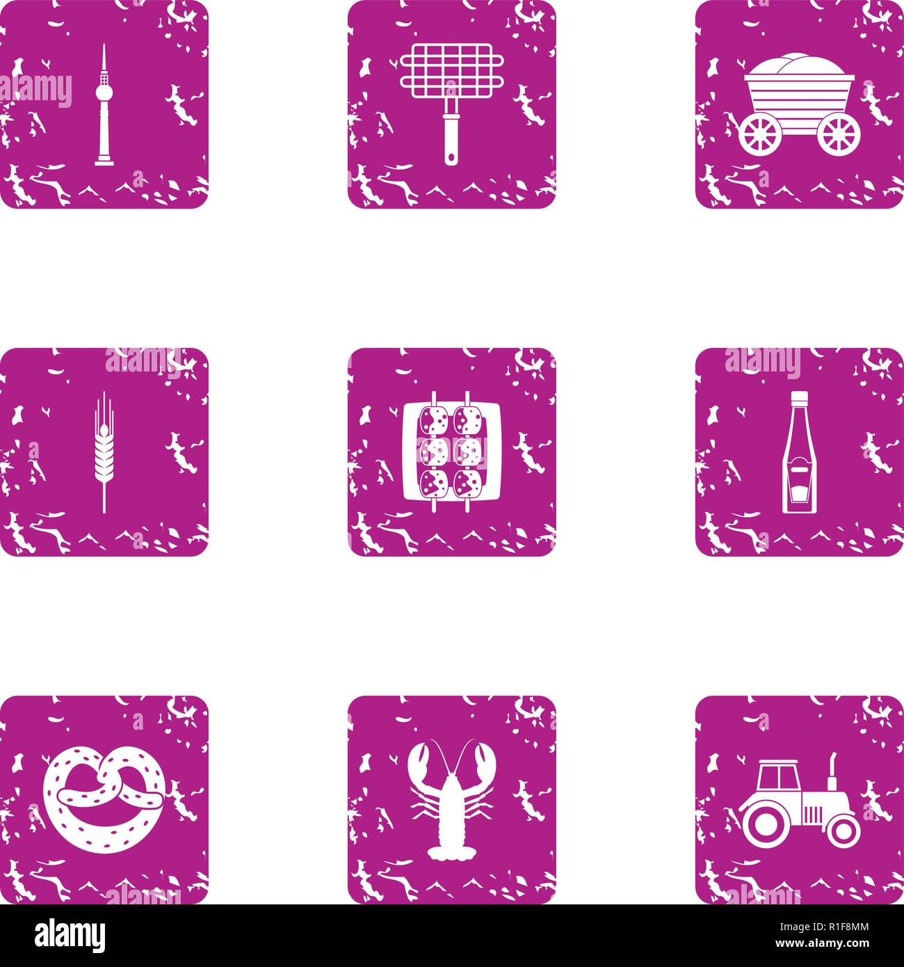 Grill pabulum icons set, grunge style Stock Vector