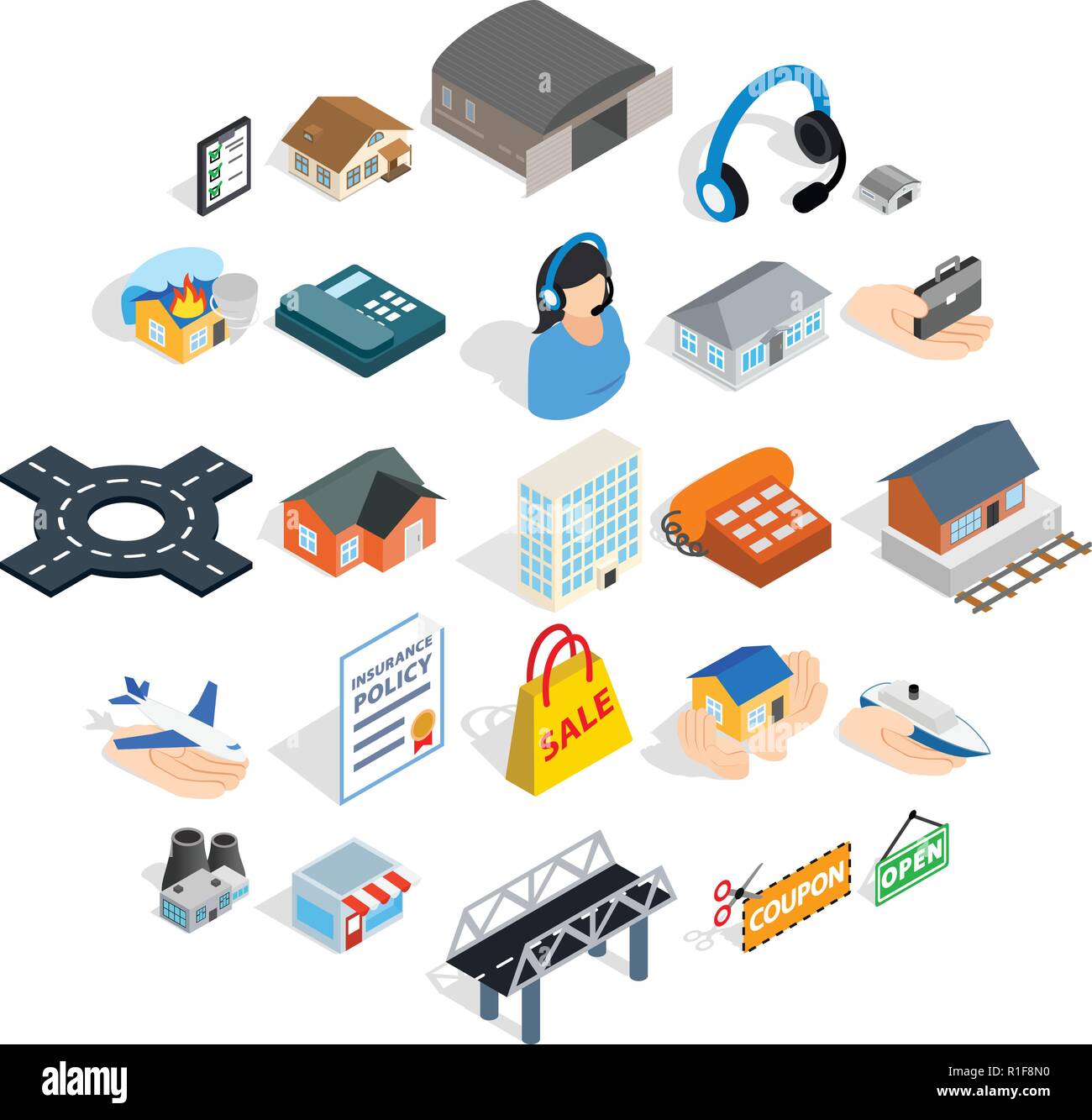 Hangar icons set, isometric style Stock Vector