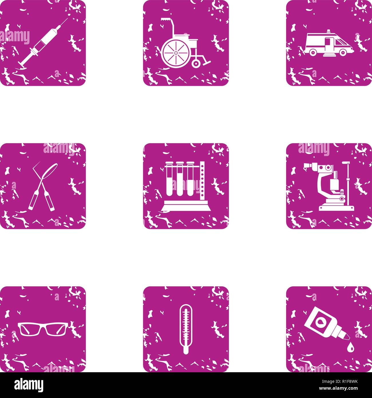 Inquiry icons set, grunge style Stock Vector