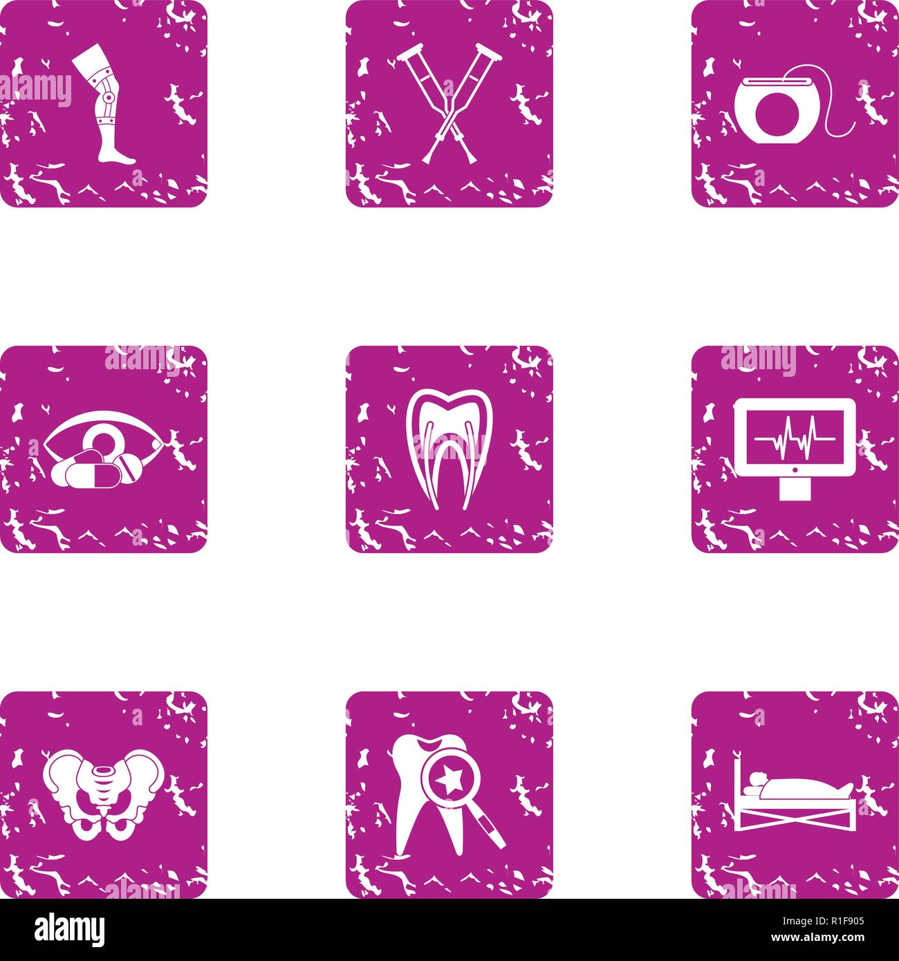 Aid post icons set, grunge style Stock Vector
