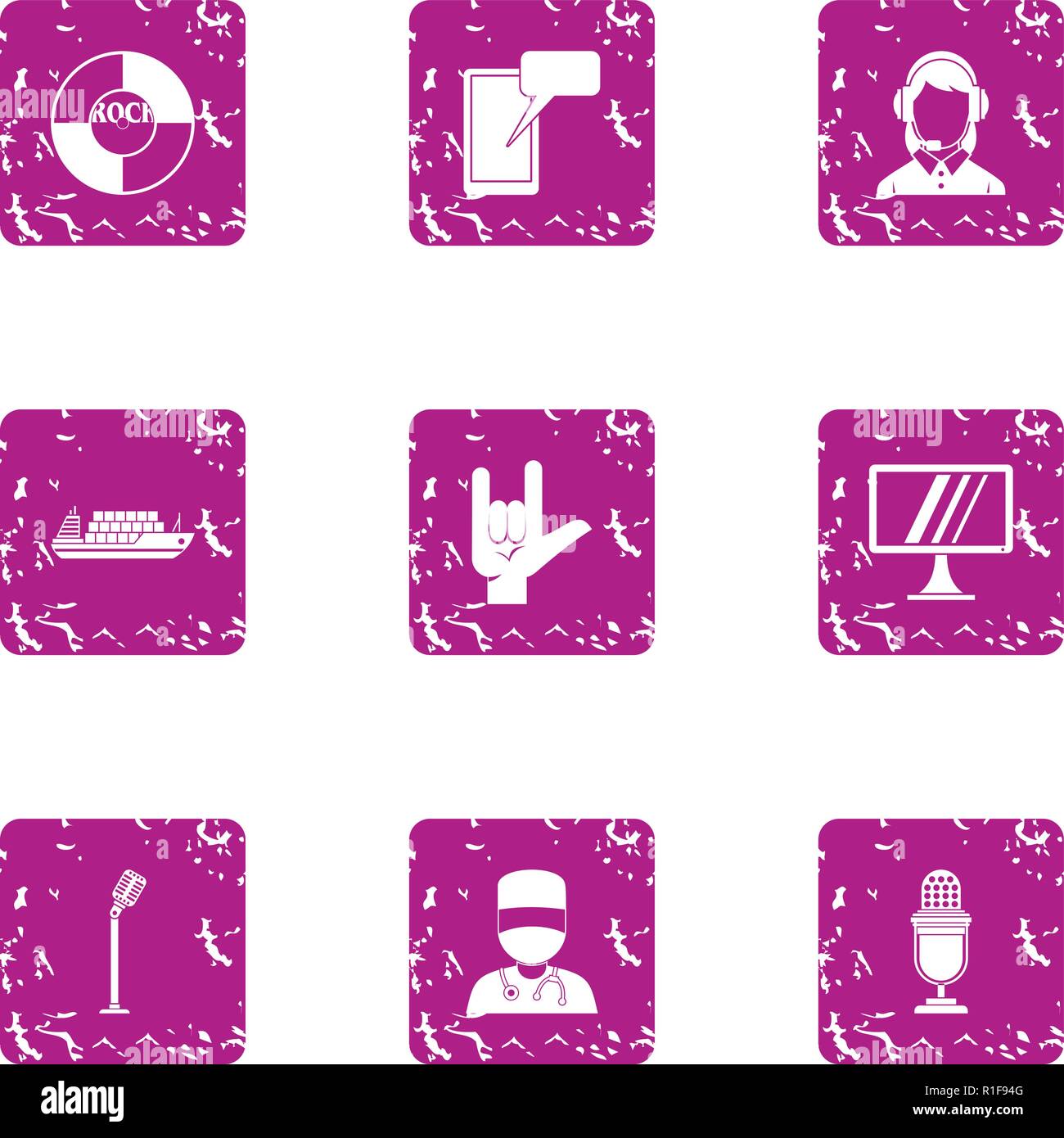 Conference icons set, grunge style Stock Vector
